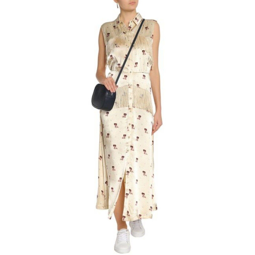 Ganni Cream Printed Fringe Maxi Dress